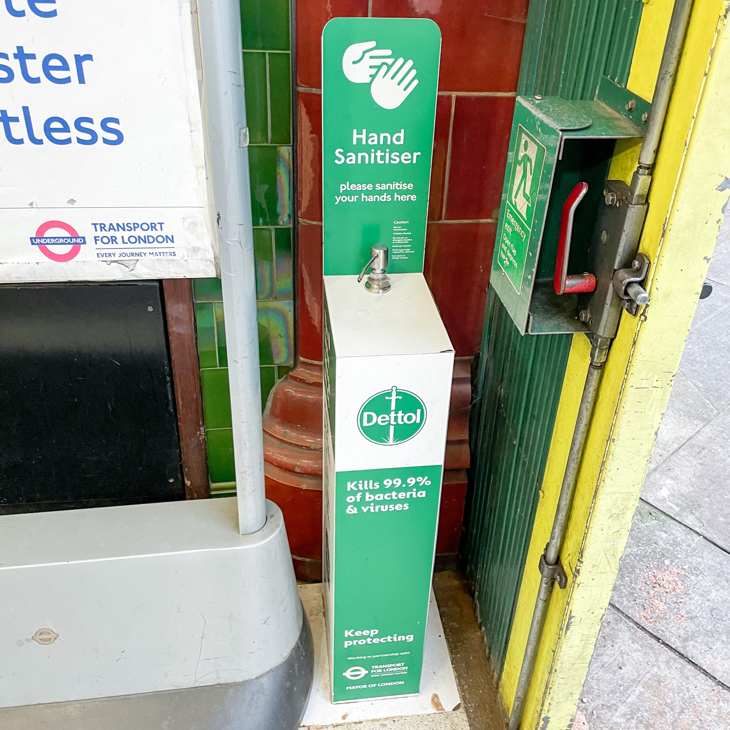 hand sanitiser point at London Underground station